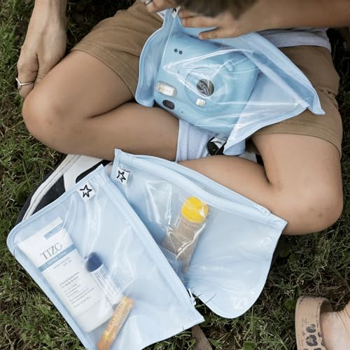 Tiny Twinkle Diaper Bag Organizing Pouches|3 Pack Mess-Proof Clear Front Travel Organizer Bags&TSA Approved Toiletry Bag Set for Baby and Mom Essentials - color: Cloud Blue