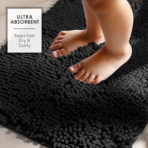 Hearth & Harbor Bathroom Rugs, Chenille Bath Mat - Machine Washable Bath Mats for Bathroom Non-Slip Backing Rubber, Quick Dry Mat - Black Bath Rug, 17x24-20x32-20x24 - color: Black, style: 17x24 / 20x32 / 20x24