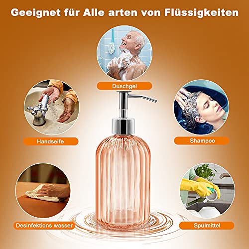 Pack of 2 Glass Soap Dispenser with Pump, 400 ml Liquid Soap Dispenser for Washing Up Liquid, Shampoo and Lotion, Refillable Soap Dispenser for Kitchen, Bathroom, Laundry Room (Amber) - color: Amber