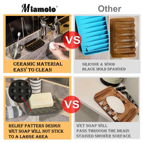 Miamolo Soap Dish, Ceramic Soap Holder Shower Soap Dish for Bar Soap Sponge, Soap Saver Tray for Bathroom Kitchen Sink, Black (Pack of 2) - color: Black, size: Floating Point Design (Pack of 2)
