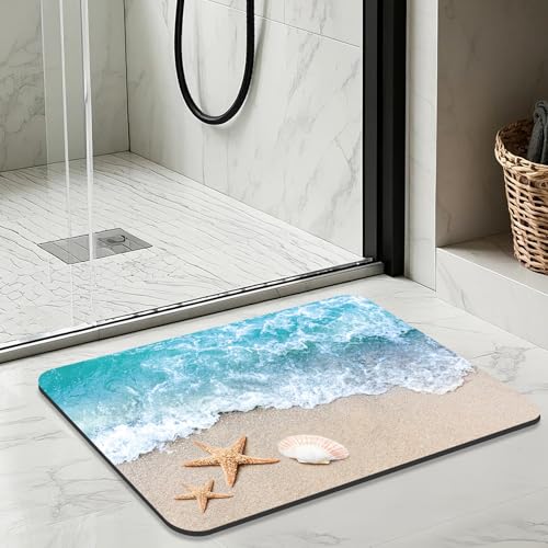 Quick Dry Bath Mat for Bathroom,Super Absorbent Beach Seashell Bath Rug Non-Slip Rubber Backing,Machine Washable Bathroom Floor Mat for Shower, Tub, Sink Area Ocean Blue 16x24 - color: Blue2, size: 1'4" x 2' (Rectangular)
