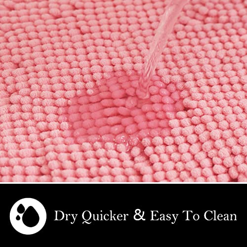 Bathroom Rugs Chenille Bath mat 2 Piece Set, Super Absorbent, Strong PVC Non Slip Backing, Bath mats for Bathroom, Plush Shaggy, Thick, Machine Washable, Bathtub, Shower, Toilet.(Pink) - color: Pink, size: 20''×20''U-Shape+20''×32''