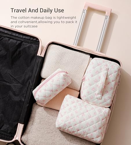 HBselect Quilted Makeup Bag, 3PCS Cotton Large Travel Makeup Bag, Cute Floral Coquette Make up Bag Cosmetic Bag Toiletry Bag for Women Girls - color: A-3PCS-Floral 18