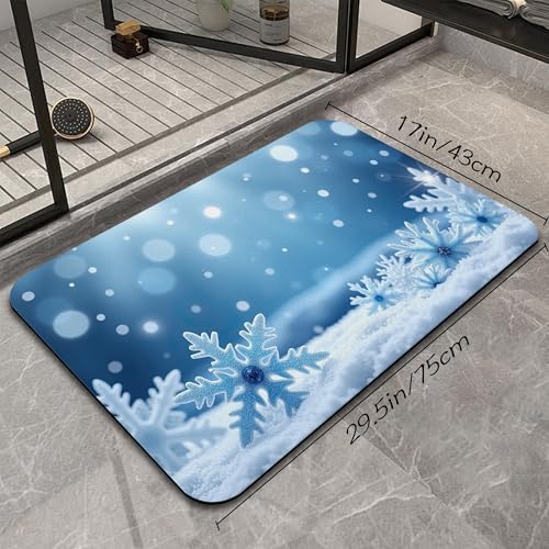 Snowflakes Winter Bathroom Rugs, Fast-Absorbing Bath Mat, Quick-Dry Non-Slip Thin Rug for Bathroom Floor Kitchen 17"x30" - color: Snowflakes Winter