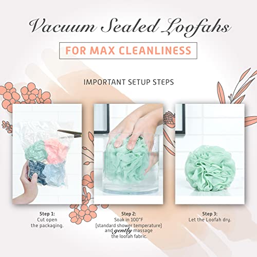 Spongentle Shower Loofah Bath Sponge, Body Scrubber with Soft Mesh, Exfoliating Bath Pouf and Body Wash Sponge for Women and Men, Bath Accessories Cleaning Tool, Large 60g 4 Pack - style: Pastel Mix