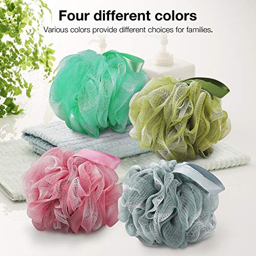 DadyMart Bath Shower Loofah Sponge 60g Bath Mesh Pouf Shower Ball Body Scrubber Exfoliating Bath Sponge for Women and Men, Set of 4, Black (Loofah-Medium, Army Green) - style: Army Green