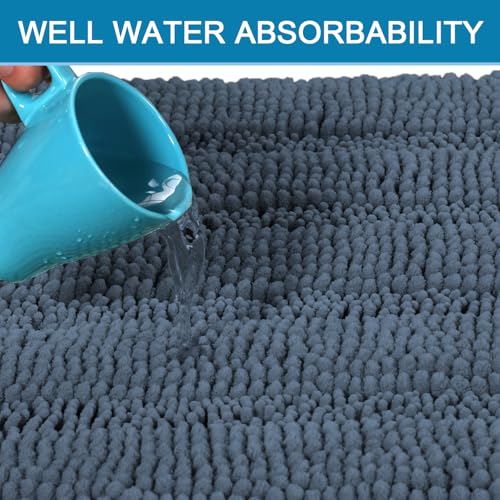 H.VERSAILTEX Bath Mats for Bathroom Non Slip Thick Chenille Striped Bath Rug Absorbent Fluffy Soft Shaggy Rugs Washable Dry Fast Plush Mats for Indoor, Bath Room, Tub - 17" x 24", Blue Indigo - color: Blue Indigo, size: 17" x 24"