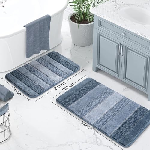 Kmson 2 Pcs Ombre Chenille Bathroom Rugs Set, Non-Slip Shower Mats for Bathroom Floor & Bathtub, Ultra Soft Washable Shaggy Bath Rugs, Thick Absorbent Microfiber Bath Mat Set Blue - color: Light Blue Rug, size: 17" x 24" + 20" x 32"