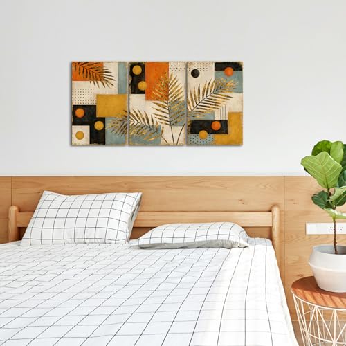 Zlove 3 Pieces Boho Gold Palm Leaf Wall Art | 16x24 Inches, Abstract Geometric Print, Mid Century Style, Living Room Bedroom Decor