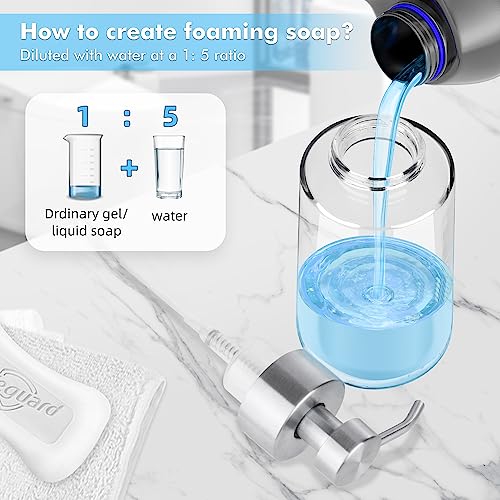 Thick Glass Soap Dispenser with Rust Proof Stainless Steel Pump, Clear Foam Soap Dispenser with Wide Opening for Kitchen and Bathroom（15 Oz） - color: 1 Pcs