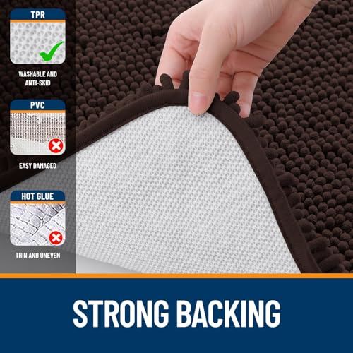 OLANLY Bathroom Rugs Sets 2 Piece, Soft Absorbent Chenille Bath Mats Area Rug Set, Non-Slip, Quick Dry, Machine Washable Bath Mats for Bathroom, Home Decor Accessories (36"x24"+30"x20", Brown) - color: Brown, size: 36" X 24" + 30" X 20"