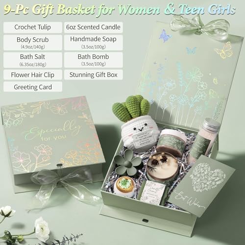 Spa Gifts for Women Bath Gift Set, Vanilla Coconut Spa Gift Baskets Home Bath Set Self Care Kit Care Package Thank You Birthday Mothers Day Easter Gifts for Women Mom Her Friends Sister Teen Girl Wife - color: Sage Green-Vanilla Coconut