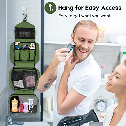 Travel Toiletry Bag for Women, Dopp Kit for Men, Waterproof Makeup Bag Shaving Bag with Hanging Hook, Portable Toiletry Organizer for Traveling and Camping - color: army green