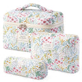 HBselect Quilted Makeup Bag, 3PCS Cotton Large Travel Makeup Bag, Cute Floral Coquette Make up Bag Cosmetic Bag Toiletry Bag for Women Girls - color: A-3PCS-Floral 41