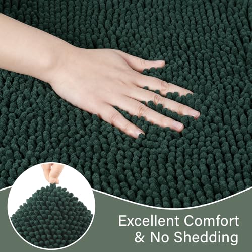 LOCHAS Bathroom Rugs Sets 2 Piece, Soft Non Slip Bath Mat Set, 20''x20'' U-Shaped Toilet Rug and 34''x21'' Hunter Green Bath Rugs, Washable Absorbent Chenille Toilet Rug Set for Bathroom, Shower - color: Hunter Green