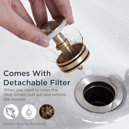 FORIOUS Bathroom Sink Drain with Overflow, Pop Up Drain Assembly with Detachable Basket Stopper, Anti-Explosion and Anti-Clogging Strainer, 304 Stainless Steel, Brushed Nickel - color: Brushed Nickel