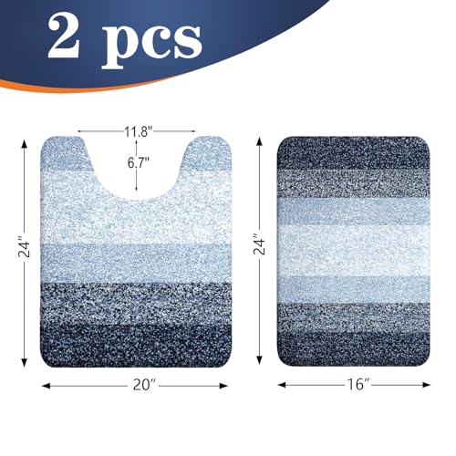 OLANLY Bathroom Rug Set 2 Piece, Soft Absorbent Microfiber Bath Mats and U-Shaped Contour Toilet Rug, Non-Slip, Machine Wash Dry, Plush Shaggy Bath Mats for Bathroom (24"x16"+24"x20", Dark Blue) - color: Dark Blue, size: 24" X 16" + U24" X 20"