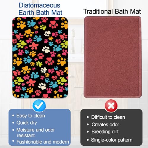 Elightvap Bath Mat Paw Bathroom Rug,Soft and Non Slip Dog Paws Print Bath Rugs,Quick Drying Machine Washable Floor Mat 17 * 29.5 Inches for Shower Room,Bathtub,Kitchen Bathroom - color: Dog Paws Print