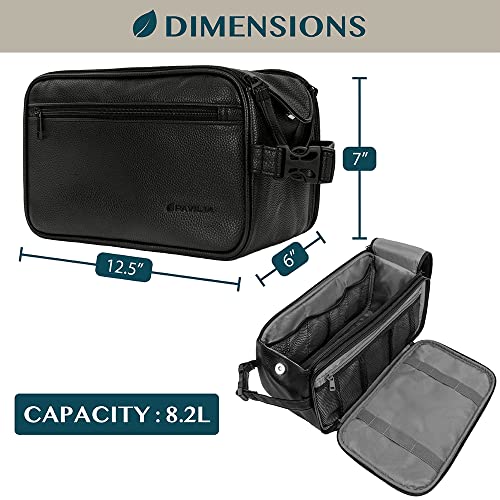 PAVILIA Toiletry Bag for Men, Travel Essentials Shaving Dopp Kit, Mens Travel Bag Toiletries Organizer Case for Grooming, PU Leather Water Resistant Cosmetic Bag Pouch (XL, Black) - color: Black, size: Extra Large (12x6x7)