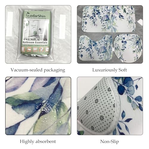 16 Pcs Blue Eucalyptus Shower Curtain Set with Absorbent Rugs and Metal Hooks,Premium 120gsm Heavy Weight Fabric Shower Curtain,Botanical Bathroom Deco (B-Blue) - color: Blue