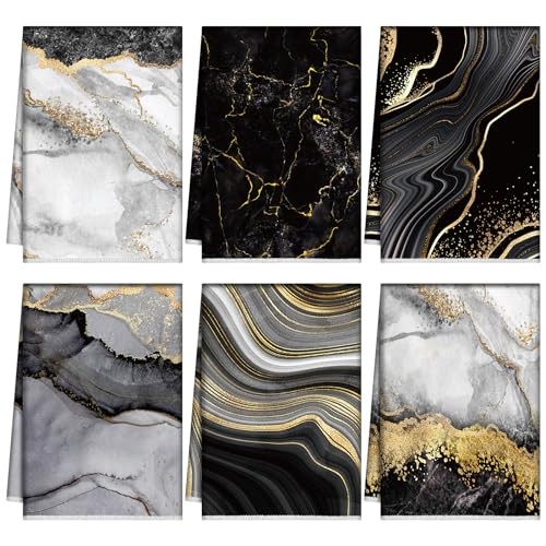 Boyiee Set of 6 Marble Kitchen Towels Gold Black Marble Tea Dish Towels 24 x 16 Inches Modern Absorbent Hand Washcloths Housewarming Gifts for Farmhouse Kitchen Bathroom Decorations - color: Marble