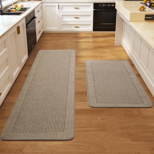 Kitchen Rugs Set of 2,Kitchen Mats for Floor, Runner Rugs Non Slip Washable Absorbent Kitchen Floor Mat, Braided Kitchen Sink Rug, 17''x30''+17''x47'' Brown - color: A Linear Brown, size: 17''x30''+17''x47''