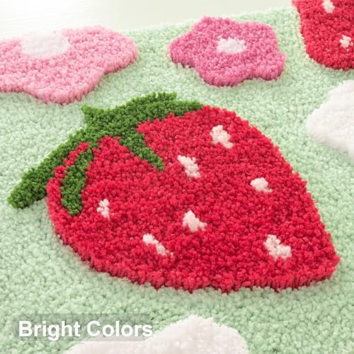 Anybar U-Shaped Toilet Rug 20x24'' - Super Soft Absorbent Bathroom Mat with Cute Strawberry & Flower Design, Non-Slip Quick-Dry Washable Contour Rug for Toilet, Bath Mats for Bathroom Decor（Green） - color: Green, size: 1'8" x 2' (U-Shape)