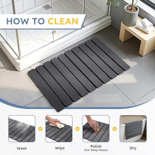Large Foldable Stone Bath Mat,Diatomaceous Earth with Non-Slip and Super Absorbent, Dry Mat with Quick Dry for Bathroom,Easy to Clean（23.6" Lx15.35 W,Dark Grey） - color: Dark Grey