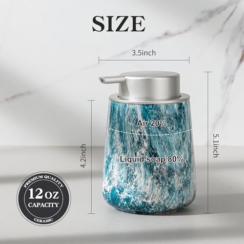 Enra Ceramic Foam Soap Dispenser, 12 oz Blue Foaming Soap Dispenser for Bathroom & Kitchen with Easy-to-Press Silver Pump（Blue Foam Type） - color: Blue Foam Type