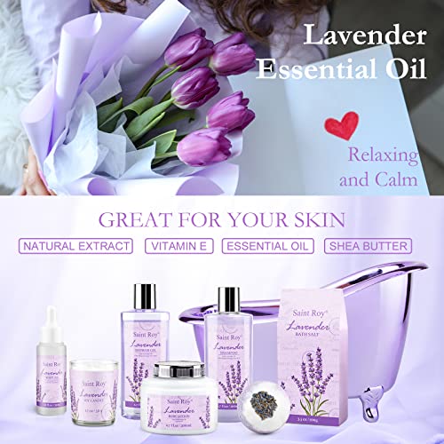 Spa Gift Basket Gifts for Women, Lavender Bath and Body Gift Basket Spa Kit | Bath Beauty Kit, Self-Care Relaxation Set, Home Spa Gift Basket, Birthday, Christmas, Bath Spa Kit Woman gift, Anniversary