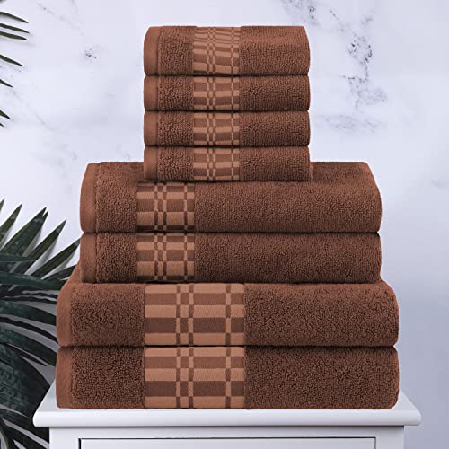 Superior 8-Piece Cotton Towel Set, Geometric Design, Dobby Border, Plush Quick Dry Towels, Decorative Bathroom, Spa, Includes 2 Bath, 2 Hand, 4 Face Towels/Washcloth, Larissa Collection, Chocolate - color: Chocolate, size: 8 Piece Towel Set