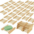 60 PCS Bamboo Soap Dish for Shower 3.3x3.5x0.7 Inch Wooden Soap Holder Self Draining Bamboo Soap Holder Handmade Wooden Soap Dish for Bar Soap Wood Soaps Tray for Bathroom, Shower, Kitchen - color: Wood