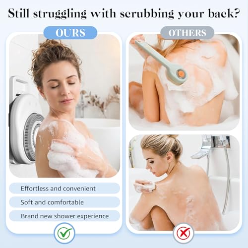 Electric Back Scrubber for Shower, Wall-Mounted Design with Soft Exfoliating Bristles, IPX7 Waterproof & Easy to Install — Enjoy a Comfortable, Effortless Clean