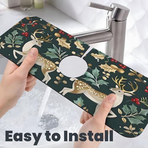 Christmas Kitchen sink faucet pad, strong water absorption, anti slip, easy to clean, very suitable for splash and drip prevention, suitable for kitchens and bathrooms - color: Christmas