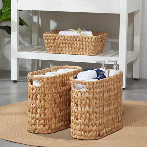 Toilet Paper Storage for 9 Rolls, Water Hyacinth Wicker Toilet Paper Storage Holder, Toilet Paper Basket with Built-in Handles - size: for 9 Rolls