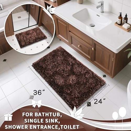 Yimobra Large Bathroom Rug Non Slip 36x24 Inch, Extra Thick Soft Absorbent Chenille Bath Mat, Machine Washable Quick Dry Bath Rugs for Bathroom Floor, Tub and Shower, Home Decor Accessories, Brown - color: Brown, size: 36" X 24"