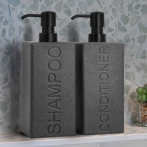 Rectangular Resin Dispenser Premium Bathroom Shampoo Conditioner Body Wash Bottle Modern Refillable Pump Design - color: Gray
