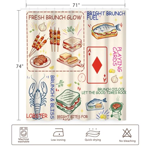 Fabric Shower Curtain with Hooks, Waterproof & Washable & Polyester, Funny Doodle Brunch Card Fish Grilled Meat Shower Curtains for Bathroom, Unique Art Deco Bathroom Curtain, House Gift, 71x74 Inch - color: Brunch Graffiti