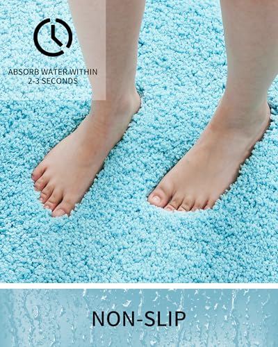 Bathroom Rugs Non Slip Washable, Ultra Thick Soft Microfiber Absorbent Bath Mats, High Density Foam Latex Non Slip Backing Bath Rugs, Fluffy Floor Carpet for Tub&Shower 24x17, Teal - color: Teal, size: 24" X 17"(Small Bathroom Rug)