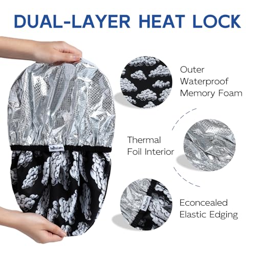 Years calm Shower Cap for Men, Waterproof & Heat-Retaining Hair Treatment Cap – Reusable Men’s Shower Cap with Foil Lining, Elastic Band, for Steam Care, Hair Mask & Oil Conditioning - color: Black