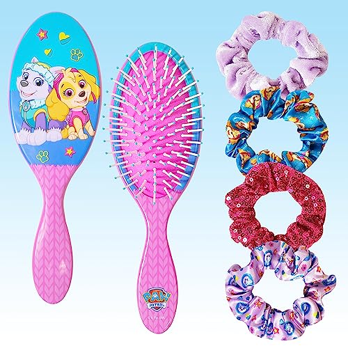 Luv Her Paw Patrol Hair Accessories Set - 9 inch Detangling Brush, 4 Scrunchies & Hair Ties for Girls - color: Paw Patrol 5 Piece Hair Accessories