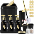 17PCS Bathroom Accessories Bathroom Set Black Bathroom Accessories,Toilet Brush, Trash Can, Qtip Holder Dispenser& 3PCS Soap Dispenser - size: Bath Set with Swing-Top Trash Can, style: Black