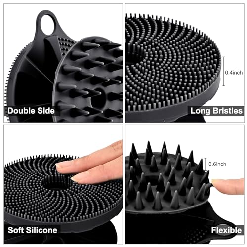 INNERNEED 2in1 Silicone Body Scrubber & Scalp Massager Shampoo Brush, Black | Food-Grade Soft Material, More Hygienic, Easily Lather, Convenient for Travel, Gym, Business,etc - color: Black