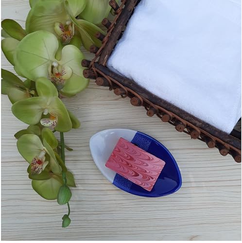 Ceramic Soap Dish with Self Draining Tray for Bathroom, Kitchen (Blue No.3), 6.25 x 3.75 x 1 inches (LxWxH) (1111) - color: Blue No.3