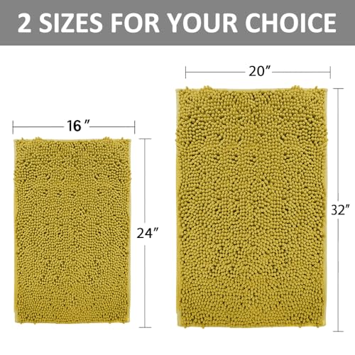 Bathroom Rugs Sets 2 Piece Extra Soft Chenille Bathroom Mats Non Slip Bath Mat Set,Absorbent Shaggy Rugs Perfect Plush Bath Rugs with U-Shaped Toilet Rug,Bathrom Carpets for Bathroom Gold - color: Gold, size: 32"L x 20"W + 24"L x 16"W