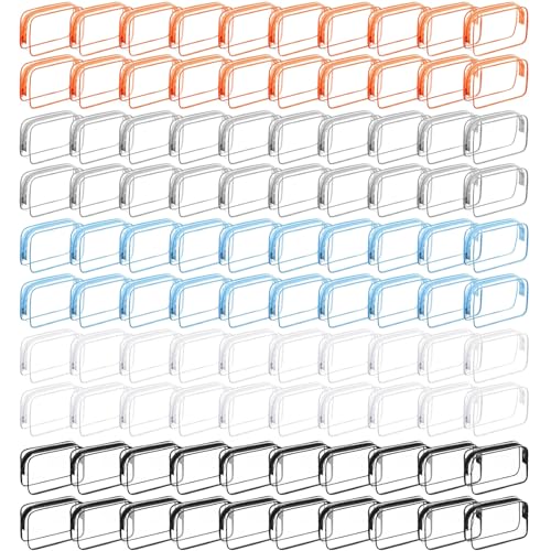 100 Pcs Clear Makeup Bags Bulk Graduation/Dad Gifts Bag Tsa Approved Toiletry Bag for Travel Transparent Cosmetic Bag PVC Waterproof Travel Small Pouches with Zipper for Men and Women (Multicolor) - color: Multicolor