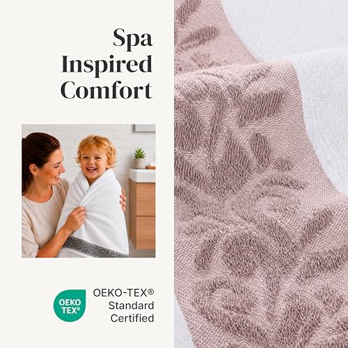 Modern Threads 600 GSM 6-Piece Towel Set with Filgree Jacquard Border Rose - color: Rose, style: Jacquard Border