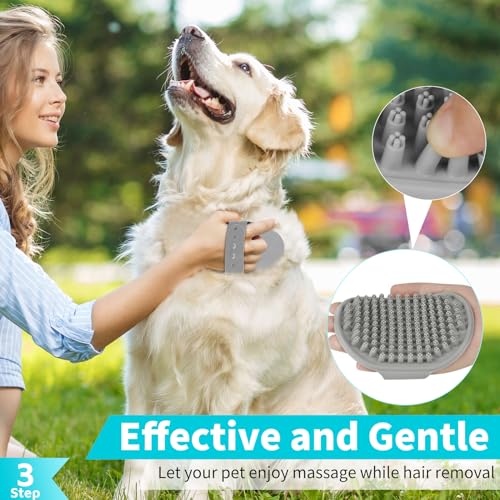 Comotech 6PCS Dog Bath Brush & Dog Toothbrush | Adjustable Handle Shampoo Brush & Scrubber for Short & Long Haired Dogs & Cats | Effectively Solve Odor & Stain Removal Problems (Blue Green Gray) - color: Blue Green Gray