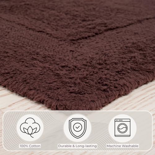 Bathroom Rugs - 2-Piece Cotton Bathroom Mat Set - Machine Washable Bath Mats for Washroom, Kitchen, or Laundry Room by Lavish Home (Chocolate) - color: Brown