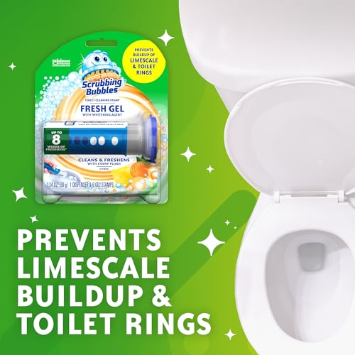 Scrubbing Bubbles Fresh Gel Toilet Bowl Cleaning Stamps, Helps Keep Toilet Clean and Helps Prevent Limescale & Rings, Citrus Scent, 1 Dispenser with 6 Fresh Gel Stamps - size: 1.34 Ounce (Pack of 1)
